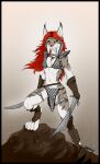 absurd_res anthro cosplay felid feline female hair hi_res lynx mammal melee_weapon mira_(spectronic) red_hair red_sonja solo spectronic sword tribal weapon