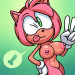  2017 amy_rose anthro breasts hedgehog mammal simple_background sodajoik sonic_(series) speech_bubble tongue tongue_out 