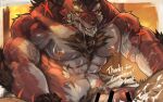 16:10 abs anthro biceps bodily_fluids body_hair canid canine chest_hair cum cum_covered fur genital_fluids genitals hi_res lee_(zark) male mammal messy muscular muscular_anthro muscular_male nipple_piercing nipples pecs penis piercing pubes red_body red_fur scar scars_all_over takuuuun69 vein veiny_muscles were werecanid werecanine werewolf widescreen