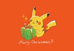  black_eyes box bright_pupils christmas commentary_request gift gift_box highres holding looking_down merry_christmas no_humans open_mouth orange_background pikachu pokemon pokemon_(creature) potori3939 sitting smile solo sparkle white_pupils 