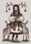  antlers boots braid brown_hair christmas christmas_ornaments coat green_eyes huion reindeer reindeer_antlers sayoko_(sayosny2) simple_background standing twin_braids winter_clothes winter_coat 