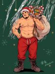  1boy abs absurdres arm_hair bara belly boots bulge chest_hair christmas full_body gangdong hairy hat head_tilt highres large_pectorals looking_at_viewer male_focus mature_male muscular muscular_male navel navel_hair nipples original pectorals plump red_headwear santa_costume santa_hat short_hair solo standing stomach strongman_waist textless_version thick_eyebrows topless_male 