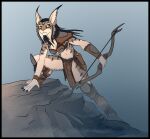 anthro bow_(weapon) climbing felid feline female lynx mammal mira_(spectronic) ranged_weapon solo spectronic tribal weapon