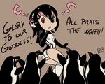  bird black_hair commentary english flock grape-kun headphones humboldt_penguin humboldt_penguin_(kemono_friends) jacket kemono_friends kukuruyo multicolored_hair penguin short_hair twisted_torso 