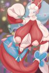 anthro areola big_breasts blue_eyes blue_hair blush breasts bronyant clothed clothing female fur generation_7_pokemon genitals hair hi_res mammal marine nintendo nipples pink_areola pink_nipples pinniped pokemon pokemon_(species) primarina pussy solo