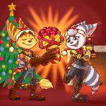 1:1 2022 blue_eyes bolts christmas christmas_clothing christmas_decorations christmas_headwear christmas_tree clank_(ratchet_and_clank) clothing cybernetic_arm cybernetic_limb duo ear_piercing female fur gift gift_box gloves gold_bolt handwear hat headgear headwear hi_res holidays lombax luchosfactory male male/female mammal nuzzling piercing plant ratchet ratchet_and_clank rivet_(ratchet_and_clank) romantic romantic_ambiance romantic_couple santa_hat scarf sony_corporation sony_interactive_entertainment star text tree white_body white_fur yellow_body yellow_fur
