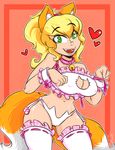  animal_humanoid blonde_hair breasts camel_toe canine cat_lingerie clothing collar duckdraw female fox fox_humanoid green_eyes hair humanoid keyhole_lingerie lingerie mammal nipple_bulge 