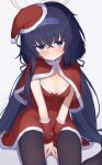  1girl absurdres blue_archive breasts capelet cleavage dress hat highres looking_at_viewer red_capelet red_dress red_headwear santa_capelet santa_dress santa_hat small_breasts solo tagme ui_(blue_archive) waon_(43ctw) 