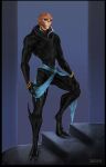 3033 alien bangle blue_eyes bodypaint bodysuit clothed clothing eliana_corvalis face_paint female hand_on_leg hi_res jewelry looking_at_viewer mass_effect sash skinsuit solo standing tight_clothing turian
