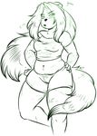  anthro bear blush clothed clothing female greyscale hair looking_at_viewer mammal maplecookies monochrome navel panda slightly_chubby solo 