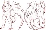  anthro canine featureless_crotch fur greyscale hair male mammal maplecookies monochrome nude solo tongue tongue_out wings 