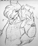 anthro canine facial_piercing greyscale looking_at_viewer male mammal maplecookies monochrome muscular nipples nose_piercing piercing sketch smile solo traditional_media_(artwork) 