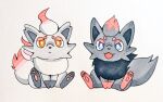  animal_focus black_fur blue_eyes commentary_request grey_fur hisuian_zorua mane no_humans o2qm6xsu3fp1ayy open_mouth pawpads pokemon pokemon_(creature) simple_background sitting snout thick_eyebrows v-shaped_eyebrows white_background white_fur yellow_eyes zorua 