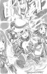  bangs belt blood blood_from_mouth blood_on_face buttons clenched_hand comic commentary_request dress elbow_gloves flat_cap gloves greyscale hair_between_eyes hammer_and_sickle hat hibiki_(kantai_collection) kantai_collection kasumi_(kantai_collection) long_hair long_sleeves machinery monochrome multiple_girls neck_ribbon neckerchief northern_water_hime open_mouth outstretched_arm pinafore_dress pleated_skirt remodel_(kantai_collection) ribbon rigging round_teeth sagamiso sailor_collar samidare_(kantai_collection) school_uniform serafuku shinkaisei-kan shirt skirt sleeveless sleeveless_shirt smoke standing standing_on_liquid sweatdrop swept_bangs teeth translated turret twitter_username verniy_(kantai_collection) very_long_hair water weapon 