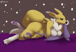 absurd_res anthro armwear bandai_namco breasts clothing digimon digimon_(species) female fluffy fluffy_tail hi_res looking_at_viewer paws pinup pose renamon simple_background solo tail vernoncaolo