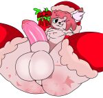 absurd_res animal_genitalia anthro arthropod averagerascal balls big_butt butt chest_tuft christmas christmas_clothing clothing crustacean domestic_cat felid feline felis genitals hi_res holidays inner_ear_fluff male mammal marine mistletoe notched_ear penis piff plant sheath shrimp solo thick_thighs tuft