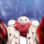  amonilust beak bird coat fur-trimmed_coat fur-trimmed_hood fur_trim gloves hood looking_at_viewer meme mittens no_humans open_clothes open_coat outdoors owl pokemon pokemon_sm pov pov_cheek_warming_(meme) reaching reaching_towards_viewer red_gloves red_mittens red_scarf rowlet scarf upper_body white_coat winter_clothes winter_coat winter_gloves 