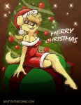 2017 4_toes 5_fingers ally_(ray_fox) anthro barefoot bird_dog black_nose breasts canid canine canis christmas christmas_clothing christmas_dress christmas_headwear christmas_tree claws cleavage clothed clothing domestic_dog dress english_text fangs feet female finger_claws fingers golden_retriever hat headgear headwear hindpaw holidays humanoid_hands hunting_dog mammal open_mouth open_smile paws plant ray_fox retriever santa_hat scottytheman sitting smile solo teeth text toe_claws toes tongue tree url