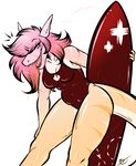  anthro clothed clothing female fish maplecookies marine shark smile solo standing stripes surfboard swimsuit wet 
