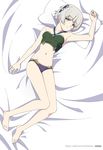  bed bed_sheet blue_eyes breasts full_body lolivia looking_at_viewer meteora_osterreich navel panties re:creators short_hair silver_hair small_breasts solo underwear white_hair 