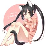  :o animal_ears bad_id bad_twitter_id black_hair blush brown_eyes cat_ears cat_tail eyebrows_visible_through_hair highres k-on! long_hair looking_at_viewer nakano_azusa open_mouth sakura_chiyo_(konachi000) solo tail translation_request twintails twitter_username 