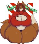 2023 anthro belly big_belly big_breasts black_sclera breasts canid canine christmas cleavage cleavage_cutout clothed clothing dewwydarts female fluffy fluffy_tail fox fur hair hi_res holidays huge_breasts huge_thighs looking_at_viewer maddie_(dewwydarts) mammal navel orange_body orange_clothing orange_fur orange_sweater orange_topwear overweight overweight_anthro overweight_female red_hair solo sweater tail thick_thighs topwear turtleneck wide_hips yellow_eyes