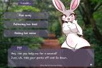 3:2 anthro blush clothing dialogue english_text female hi_res lagomorph legwear leporid mammal rabbit ram_g_thunder red_eyes solo stockings teeth text tongue tongue_out white_body