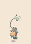  animal_focus artist_name blue_skin colored_skin commentary_request highres no_humans open_mouth pokemon pokemon_(creature) red_eyes shell simple_background smile squirtle tail twitter_username water white_background zozozoshion 