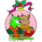 anthro balls canid canine catitosweet christmas christmas-balls clothing couple_(disambiguation) duo fox genitals hi_res holidays male mammal mistletoe plant scarf sweater topwear