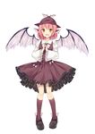  :d animal_ears bekotarou brown_eyes earrings full_body hat jewelry long_sleeves looking_at_viewer mary_janes mystia_lorelei open_mouth pink_hair shoes short_hair simple_background skirt smile socks solo standing touhou white_background wide_sleeves wings 