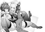  2girls all_fours ass blanc_(nikke) blanc_(white_rabbit)_(nikke) blush breasts dress feet female_pubic_hair flower goddess_of_victory:_nikke greyscale hair_between_eyes hair_flower hair_ornament huge_breasts large_breasts long_hair long_sleeves looking_at_viewer monochrome multiple_girls mushi024 nipples no_shoes noir_(black_rabbit)_(nikke) noir_(nikke) open_mouth pantyhose pubic_hair rose spread_legs thighhighs wide_sleeves yuri 