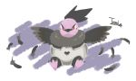 2017 5:3 ambiguous_gender artist_name beak egg_shell feathers feral front_view generation_5_pokemon grey_beak grey_body grey_feathers hi_res lineless looking_at_viewer neck_tuft nintendo pink_body pokemon pokemon_(species) red_eyes shell simple_background sitting solo spread_wings temitess tuft vullaby white_background wings