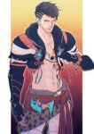  1boy abs absurdres artist_request bara beard_stubble character_request facial_hair feet_out_of_frame final_fantasy hair_tattoo highres looking_at_viewer medium_sideburns mustache_stubble navel pectoral_cleavage pectorals second-party_source solo standing stomach stubble thick_eyebrows toned toned_male 