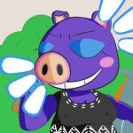 absurd_res animal_crossing anthro belly big_breasts blush breasts clothed clothing digital_media_(artwork) domestic_pig female hexadecimalia hi_res mammal nintendo nipples overweight slightly_chubby smile solo sue_e._(animal_crossing) suid suina sus_(pig)