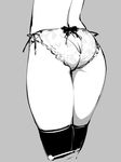  ass ass_cutout ass_focus back black_legwear bow bow_panties close-up commentary cropped_legs from_behind grey_background greyscale lower_body monochrome original over-kneehighs panties side-tie_panties simple_background sketch solo tabata_hisayuki thighhighs thighs underwear 