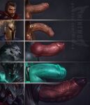 2024 aatrox_(lol) animal_genitalia animal_penis armor balls canine_genitalia canine_penis digital_drawing_(artwork) digital_media_(artwork) erection foreskin genitals glans hi_res human knot league_of_legends male mammal mintwo mordekaiser_(lol) penis penis_lineup riot_games warwick_(lol)