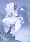absurd_res anthro bodily_fluids bovid breasts breath butt_slap canid canine canis caprine digitigrade drooling duo female fur hi_res kindred_(lol) league_of_legends looking_back male male/female mammal mask muscular nanokindred outside panting riot_games saliva seductive sheep slap thick_thighs white_body white_fur wide_hips wolf wolf_(lol)
