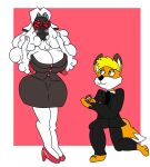 anthro big_breasts blanche_the_business_sheep boss bovid breasts canid canine caprine clothed clothing curvy_figure digit_ring duo engagement engagement_ring eyewear female fox glasses herbivoreheroine hi_res hourglass_figure jewelry kei_(angelgothfox) kneeling looking_at_another mammal mature_female office_lady on_one_knee proposal propose ring sheep smile suit