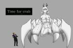 animal_humanoid antennae_(anatomy) arthropod arthropod_humanoid arthropod_taur big_breasts breasts cleavage clothed clothing crab crab_humanoid crab_taur crustacean crustacean_humanoid crustacean_taur dddoodles decapoda duo eyelashes female front_view grey_background hair hi_res horizontal_pupils human humanoid larger_female malacostracan male mammal marine marine_humanoid marine_taur navel pincers pupils short_hair simple_background size_difference taur text