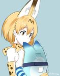  animal_ears biting bow bowtie commentary_request ear_biting elbow_gloves gloves kemono_friends leewh1515 looking_at_another looking_down lucky_beast_(kemono_friends) orange_bow orange_eyes orange_gloves orange_hair orange_neckwear serval_(kemono_friends) serval_ears short_hair 