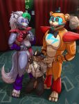 absurd_res animatronic anthro axel_(projektrox) balls bear bisexual bisexual_male bisexual_sandwich blue_hair bodily_fluids breast_play breasts brown_body brown_fur brown_hair canid canine canis clothed clothing domestic_dog erection feet fellatio female fingering five_nights_at_freddy&#039;s five_nights_at_freddy&#039;s:_security_breach fur genital_fluids genitals glamrock_freddy_(fnaf) green_hair group group_sex hair hand_on_breast hand_on_hip handjob hat headgear headwear hi_res huge_filesize humanoid_genitalia kneeling machine male male/female male/male mammal nipples oral orange_body penile penis piercing purple_body pussy robot roxanne_wolf_(fnaf) sandwich_position scottgames sex smile steel_wool_studios tail teastuff teeth threesome tongue tongue_out top_hat trio vaginal wolf