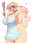  absurdres animal_ears apron black_choker blonde_hair blush breasts brown_fur choker clenched_hand furry furry_female heart highres holding holding_spatula huge_breasts inuki_(aruurara) long_hair looking_at_viewer naked_apron open_mouth original purple_eyes rabbit_ears rabbit_girl rabbit_tail simple_background solo sophia_(aruurara) spatula tail white_apron white_background 