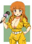  angelfish april_o&#039;neil april_o&#039;neil_(cosplay) blunt_bangs breast_pocket breasts brown_eyes cleavage collarbone cosplay eyebrows_hidden_by_hair fish girls_und_panzer jumpsuit kin-san_(sasuraiga) large_breasts looking_at_viewer microphone open_jumpsuit orange_hair pocket reporter takebe_saori teenage_mutant_ninja_turtles unzipped yellow_jumpsuit 