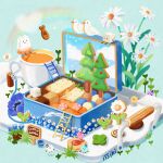  animal artist_name bird blue_flower box checkerboard_cookie cloud commentary_request cookie cup english_text flower food food_focus garden heart hose issiki_toaki ladder no_humans original plant potted_plant rainbow scenery sign sugar_cube teabag teacup tray tree twitter_username white_flower 
