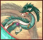  2007 ambiguous_gender claws dragon eastern_dragon feral green_hair hair horn red_eyes shinerai solo 