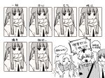  1boy 2girls =_= closed_mouth commentary expressionless expressions fern frieren greyscale highres jacket long_hair looking_at_viewer monochrome multiple_girls ochano open_mouth pointy_ears scarf shoulder_strap shouting sousou_no_frieren sparkle speech_bubble stark_(sousou_no_frieren) tearing_up translation_request twintails v-shaped_eyebrows 