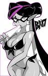  2017 absurd_res beauty_mark bigdead93 bikini breasts callie callie_(splatoon) clothing ear_piercing female food hat hi_res humanoid inkling licking looking_at_viewer monochrome nintendo not_furry piercing popsicle simple_background solo splatoon suggestive suggestive_food sweat swimsuit tentacle_hair tentacles tongue tongue_out video_games 