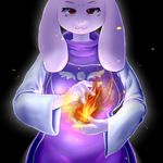  2016 anthro black_background boss_monster clothed clothing female fire fur looking_at_viewer morokko red_eyes simple_background solo standing tears toriel undertale video_games white_fur 