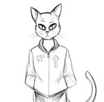  2017 anthro cat clothing feline looking_at_viewer male mammal monochrome portrait replica_(artist) sketch slit_pupils solo whiskers 