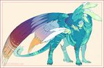  ambiguous_gender blue_skin claws digitigrade dragon feathered_dragon feathered_wings feathers feral gradient_feathers shinerai simple_background solo standing traditional_media_(artwork) white_background wings 
